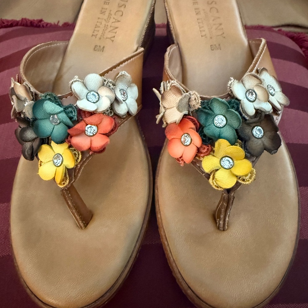 Easy Street Tuscany Made in Italy Floral Embellished Sandals - Multicolor